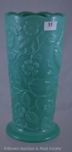 Fenton #791 peacock vase, 8"h, sage mist