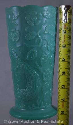 Fenton #791 peacock vase, 8"h, sage mist