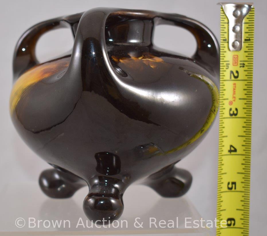 Mrkd. Weller Aurelian 5.5"h 3-handled and 3-ftd. Vase, floral (factory flaw on 1 handle)