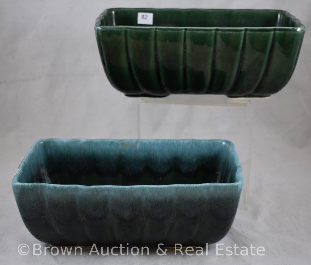 (2) Hull F42 planters, green and blue
