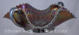 Carnival Glass Butterfly dbl. handled bon bon, fiery amethyst