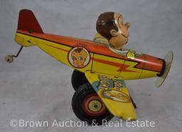 Marx tin wind-up "Dagwood's Solo Flight" airplane - WORKS! SEE VIDEO!