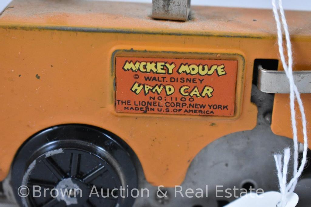 "Mickey Mouse Hand Car" tin wind-up/ran on Lionel's O-gauge rails (tender condition but appears