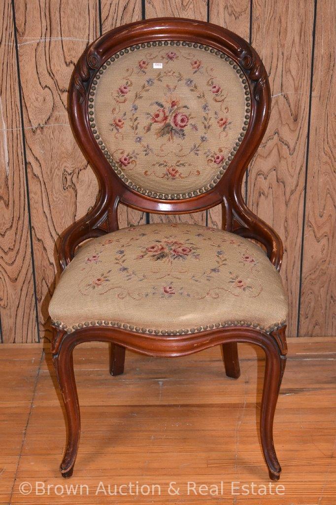 Victorian parlor side chair with needlepoint seat and back **BROWN AUCTION WILL NOT SHIP THIS ITEM.