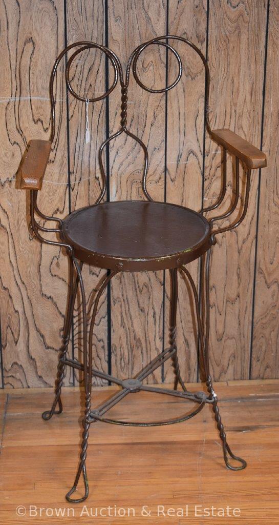 Ice cream parlor chair, twisted wrought iron legs and back **BROWN AUCTION WILL NOT SHIP THIS ITEM.