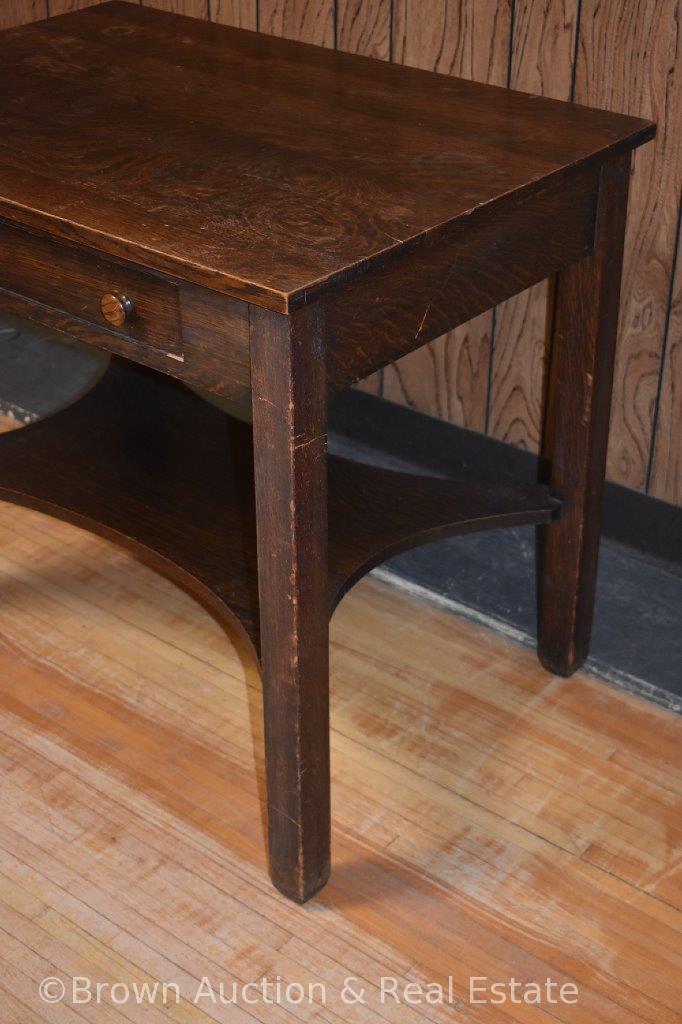 Library table with single drawer and lower shelf, 2'10"w x 24" deep x 29" tall **BROWN AUCTION WILL