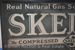 Skelly Oil SST smaltz advertising sign, Skelgas, Train Bros.-Lindsborg, original wood frame, 6' x 3'
