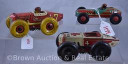 (3) Race cars: 2-Marx wind-up (1 works, 1 does not); 1-Alps Trademark