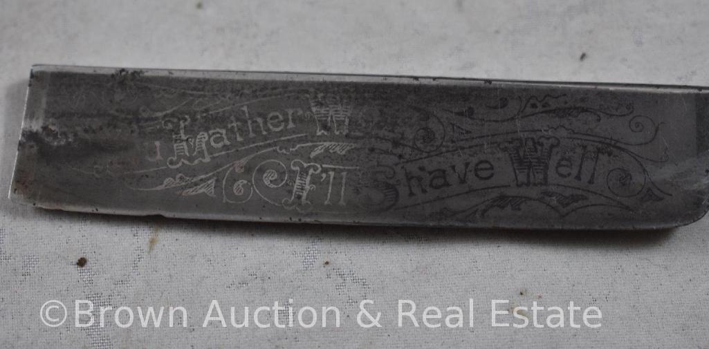 (3) Straight edge folding razors: George Wostenholm & Sons with case; Wade & Butcher Sheffield with