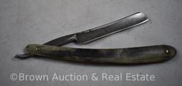 (3) Straight edge folding razors: George Wostenholm & Sons with case; Wade & Butcher Sheffield with