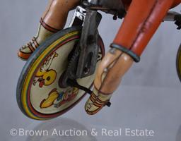 Unique Art Kiddy Cyclist tin-litho wind-up toy - WORKS! SEE VIDEO!