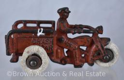 (2) Hubley Cast Iron "Crash Car" motorcycles, 5"l