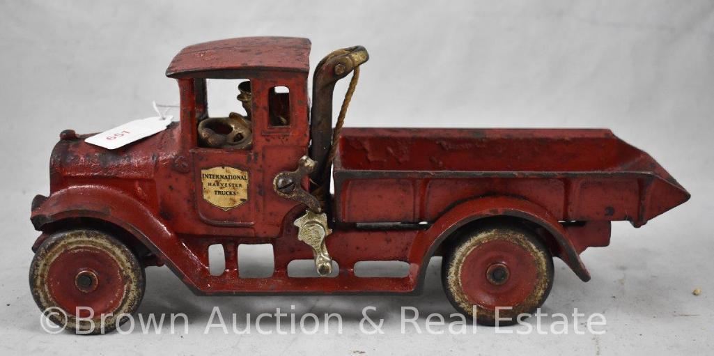 Arcade Cast Iron "International Harvester Trucks" Red Baby Dump Truck with hoist