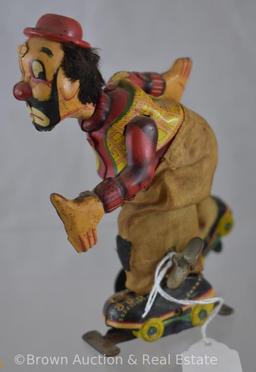 Japan TPS tin wind-up Hobo on roller skates - WORKS! SEE VIDEO!