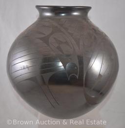 Native American black-on-black 10" pot, artist signed