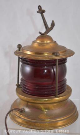 Nautical theme 7"h elec. Light with red globe