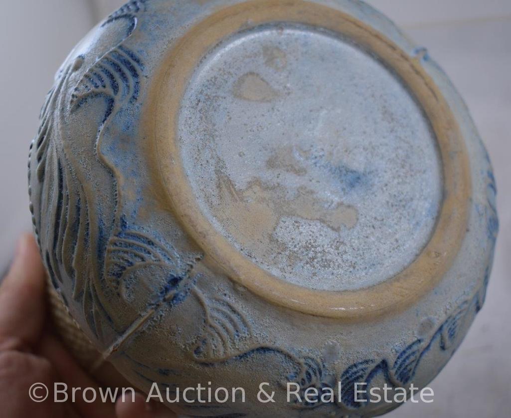 Blue & white Stoneware 7.5"h "CRACKER" jar (hairline and cracked lid)