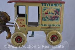 Marx tin wind-up 10.5" horse drawn "Toylands Farm Products" delivery wagon