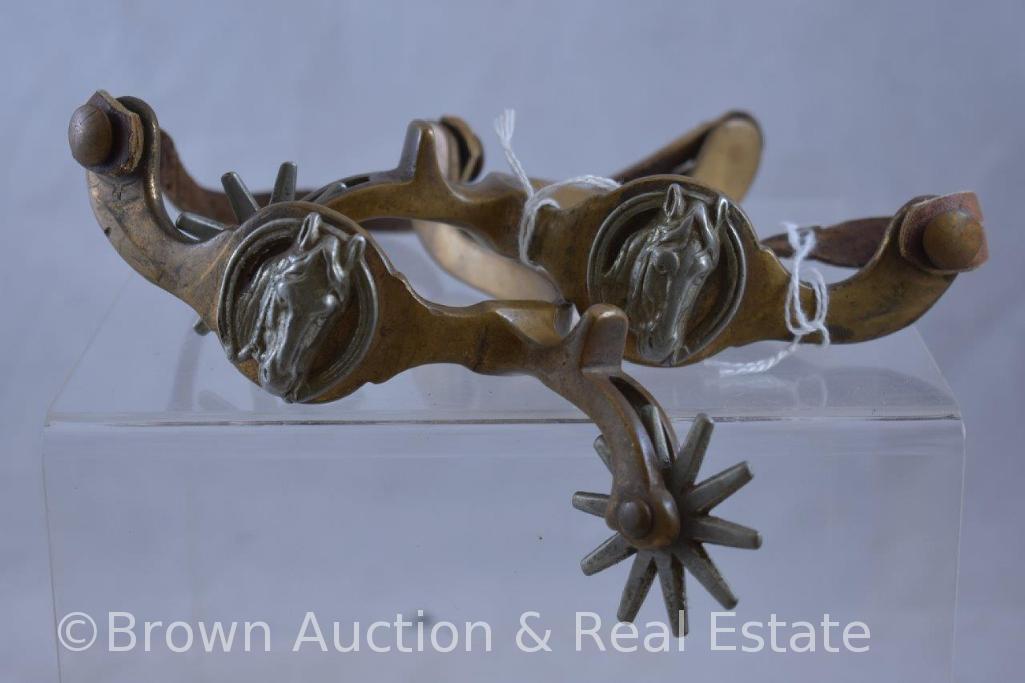 Pr. North and Judd Hercules Bronze horse heads spurs, anchor mark