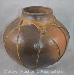 Native American 8.5"h pot with overlaid leather design
