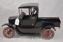 (2) Buddy L black painted pressed steel vehicles: Ford Model T Pickup truck; Ford Model T Flivver