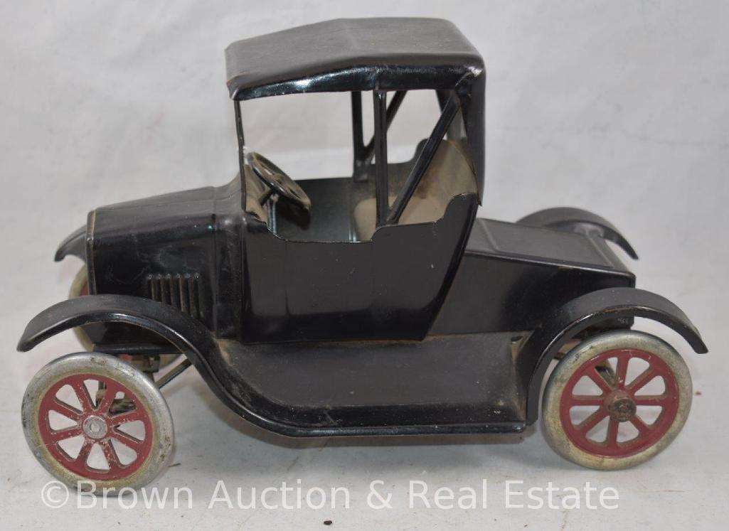 (2) Buddy L black painted pressed steel vehicles: Ford Model T Pickup truck; Ford Model T Flivver