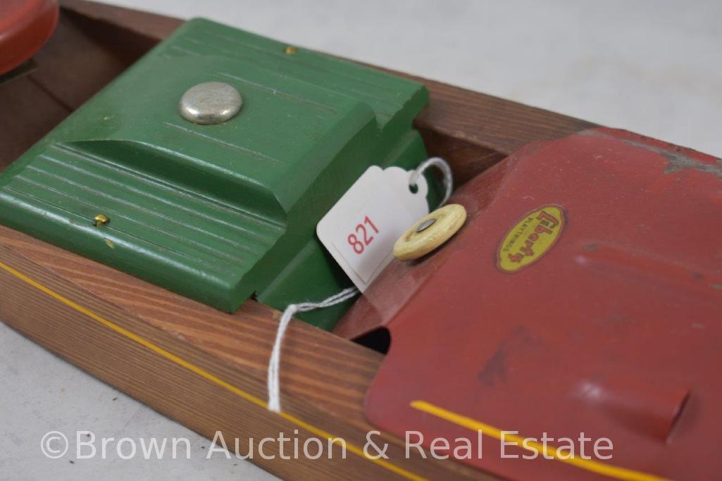 1920's Liberty "Sportster" mechanical wood and tin wind-up toy speed boat, 15" - WORKS! SEE VIDEO!