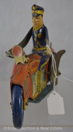 Marx Motorcycle Policeman tin wind-up toy - WORKS! SEE VIDEO!