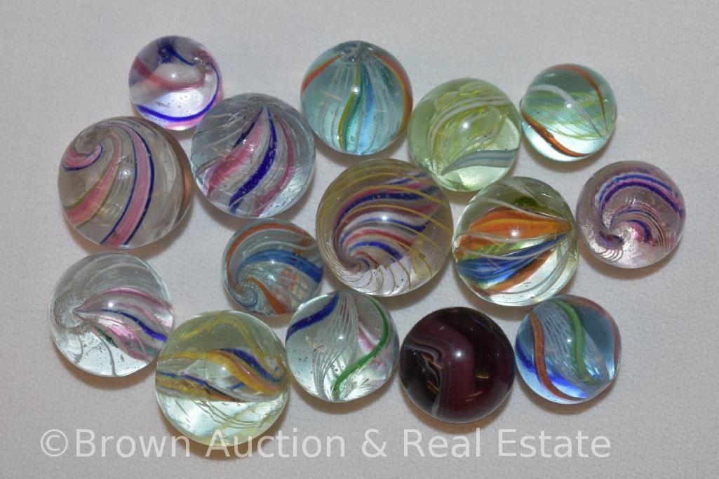 (15) Assorted swirl marbles, 2 sizes