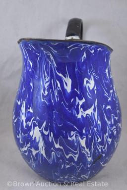 (2) Cobalt Graniteware pieces: 10.5"h commode pitcher and 8.5"d bowl mrkd. Austria