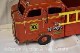 Red child's ride on/steer fire truck with 2 ladders - Pretty cool!