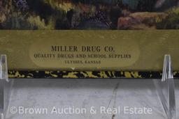 "Miller Drug Co., Ulysses, KS" advertising thermometer with picture