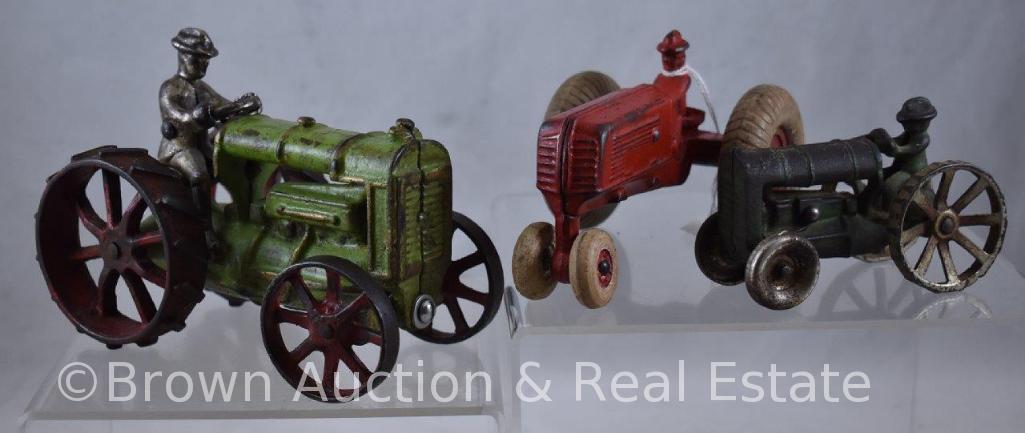 (3) Arcade Cast Iron tractors, varying sizes