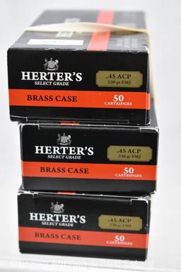 (3) Boxes of Herter's .45 ACP ammo