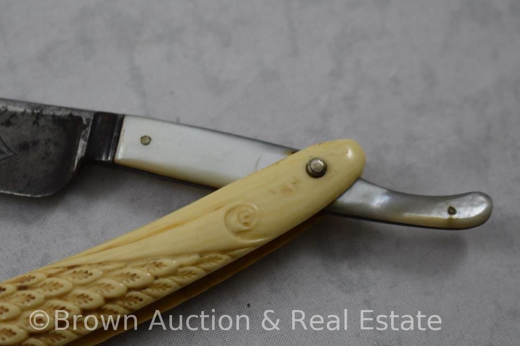 (4) Straight edge razors and (1) corn knife with case