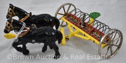 Arcade cast iron hay rake and 2-horse team (repaint)