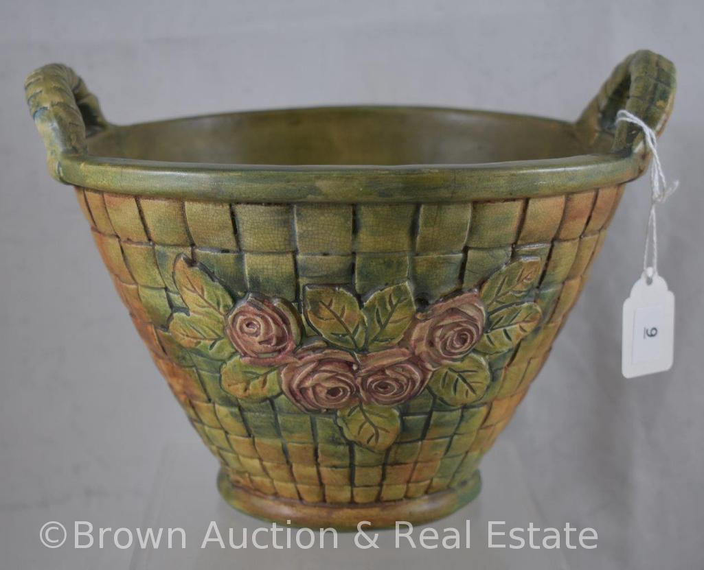 Weller Pottery Flemish Rose basket, 6.5"h