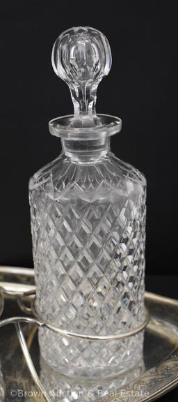 EAPG Diamond Quilted liquor set on silverplate tray