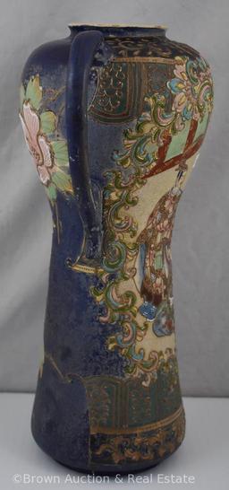 Oriental 16" vase, raised people and floral designs