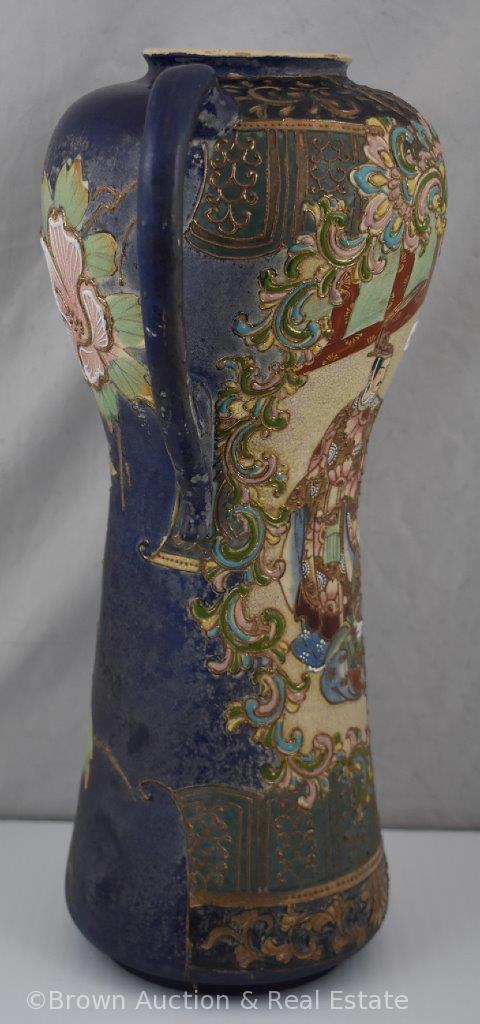 Oriental 16" vase, raised people and floral designs