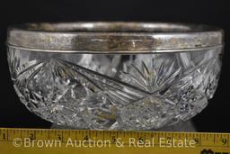 American Brilliant Cut Glass 9"w x 4"h bowl with Sterling Silver rim