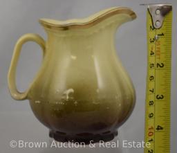 Assortment of (5) creamers, syrups and sugar bowl, all with portraits