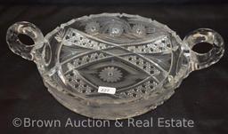 American Brilliant Cut Glass dbl. handled 8"d x 2"h round bowl