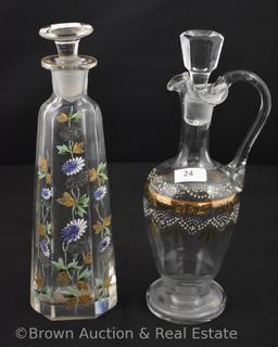 (2) Victorian glass water vessels: 9.5"h ewer w/stopper; 10"h bottle w/stopper