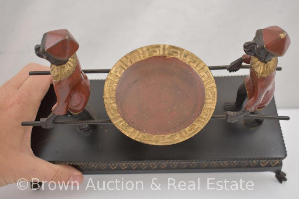 Metal figural statue of 2 monkeys carrying tray