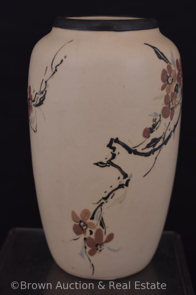 Mrkd. Weller Hudson white and decorated 7.5" vase