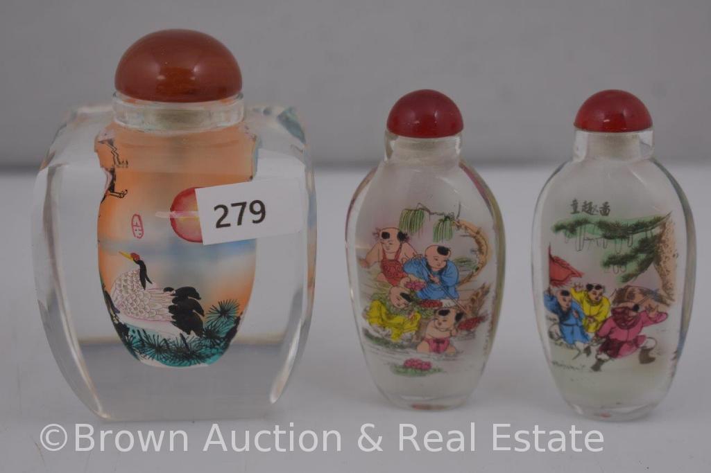 (6) Japanese Slateblu reverse painted perfume bottles