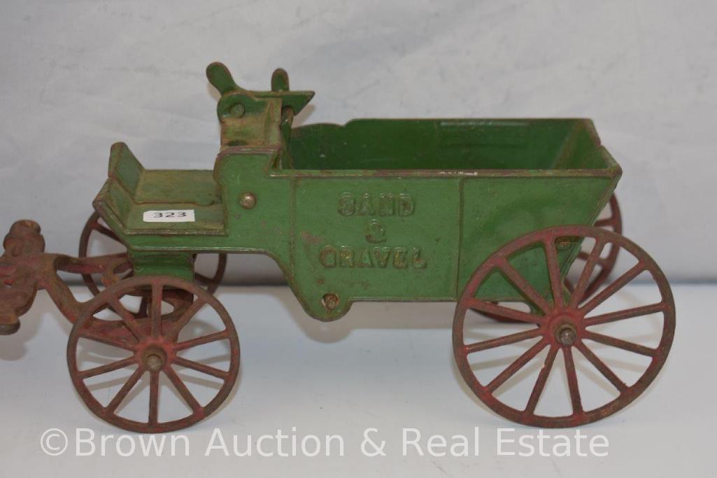 Cast Iron horse drawn "Sand and Gravel" wagon pulled by 2 horses