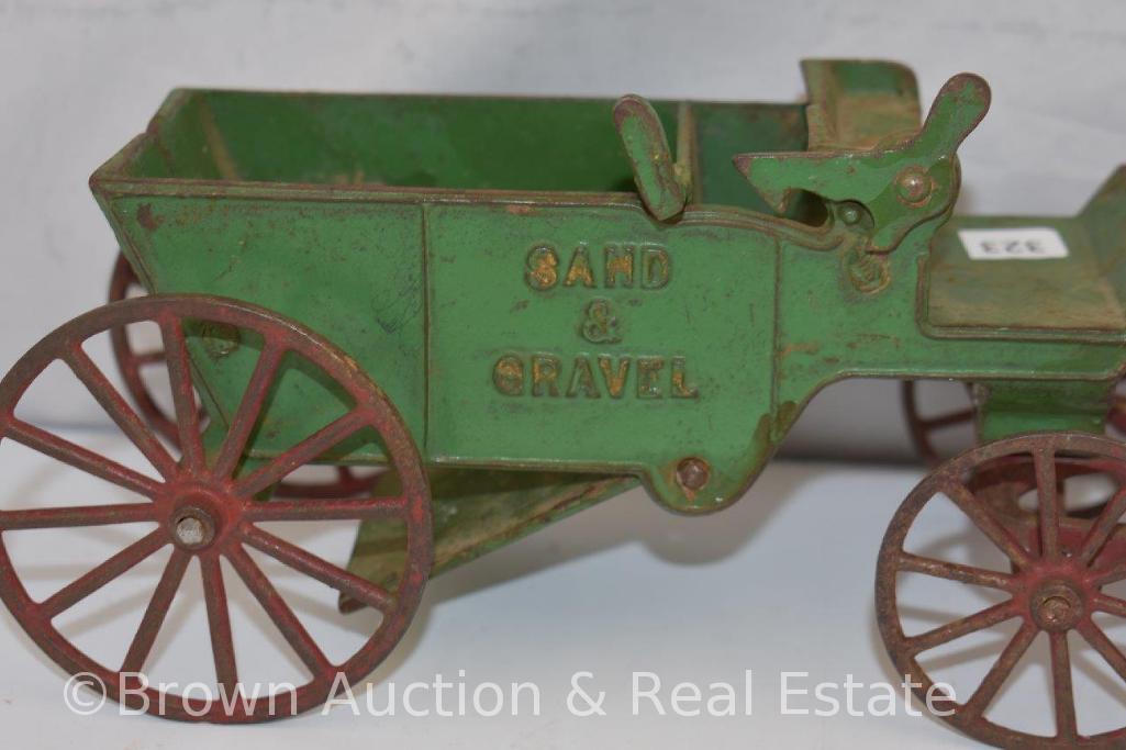 Cast Iron horse drawn "Sand and Gravel" wagon pulled by 2 horses