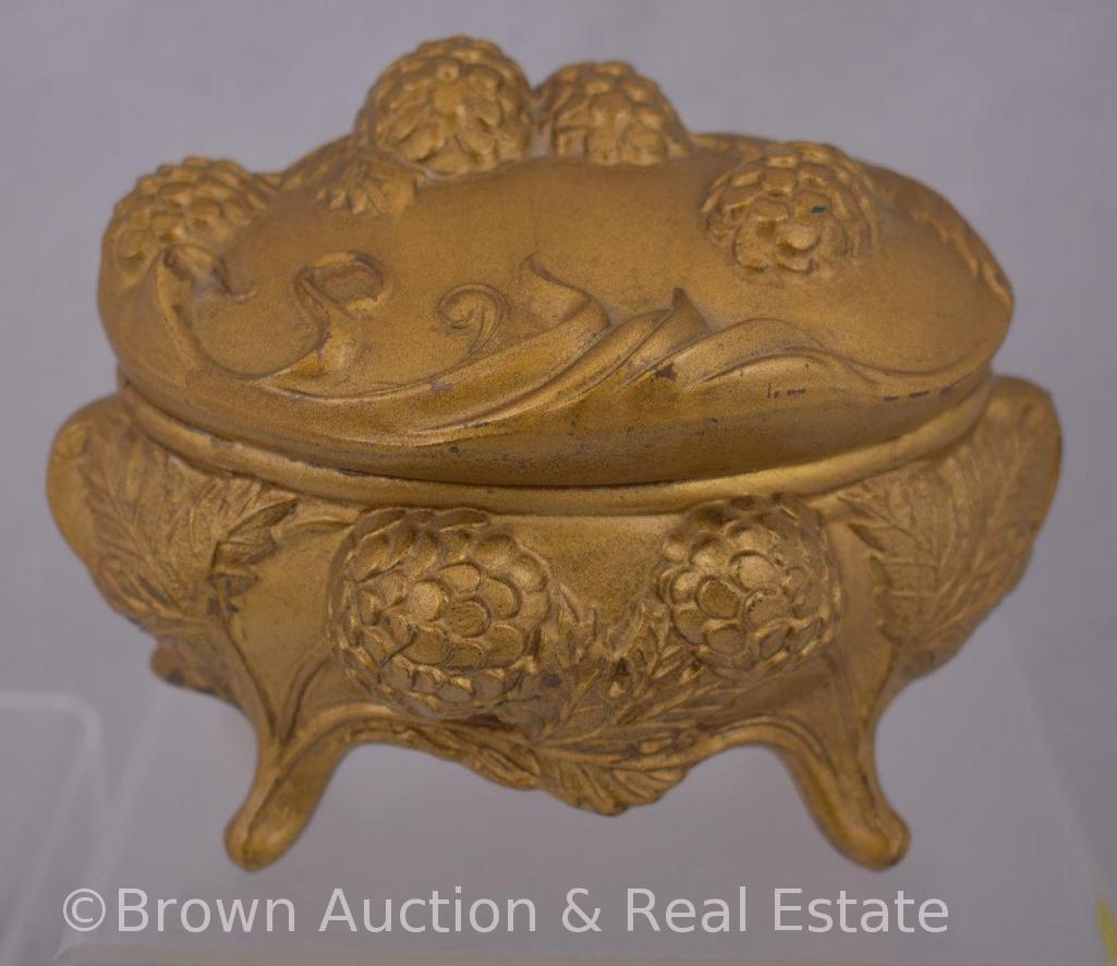 (2) Art Nouveau gold gilt jewelry casket/trinket boxes